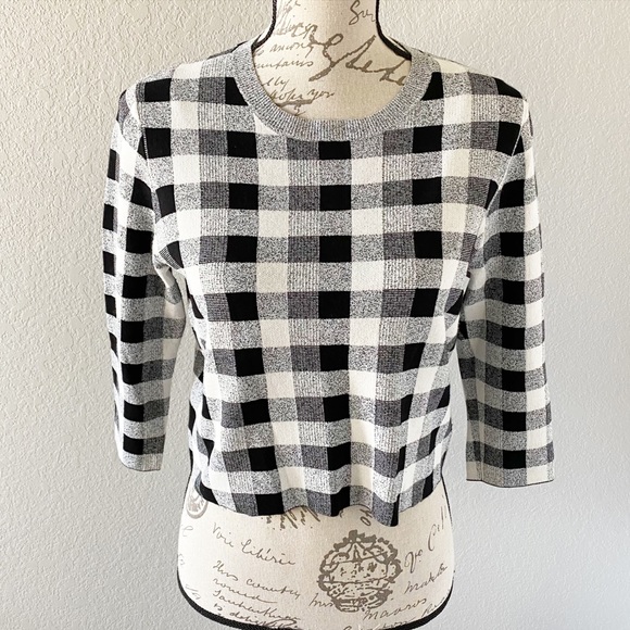 THEORY Black & White Plaid Crop Top Heavy Material Medium LIKE NEW - Picture 1 of 7